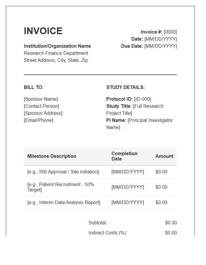 Research Study Milestone Interim Invoice Template