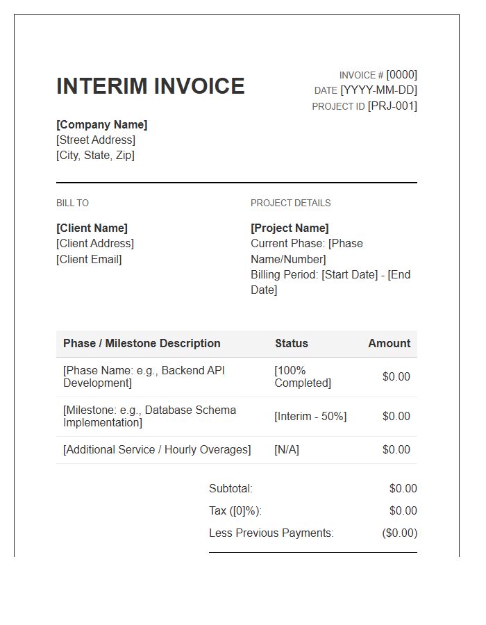 Software Development Phased Billing Interim Invoice Template