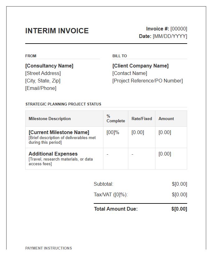 Strategic Planning Milestone Interim Invoice Template