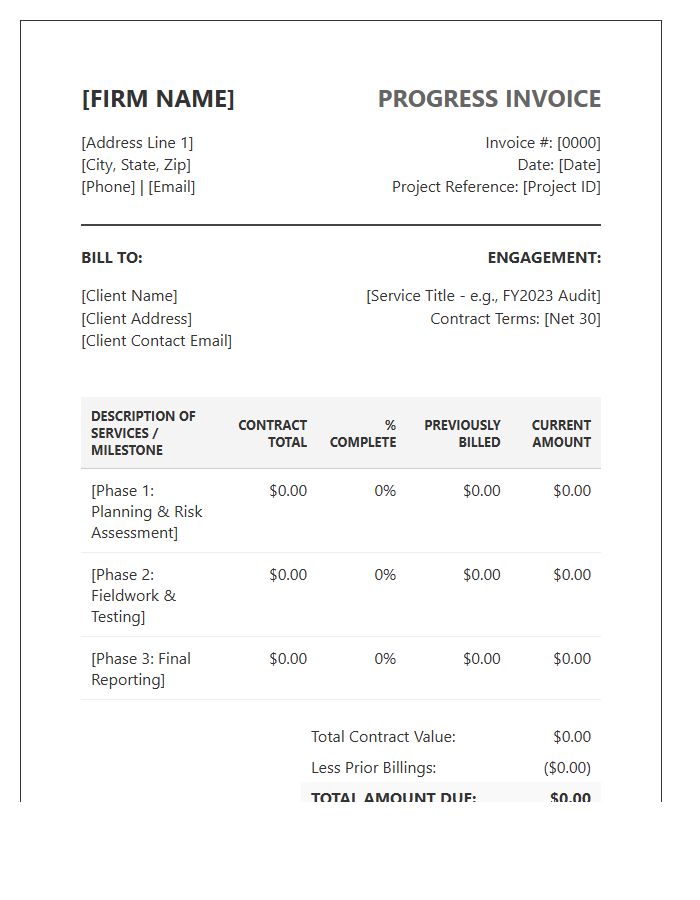 Accounting Firm Progress Billing Invoice Template