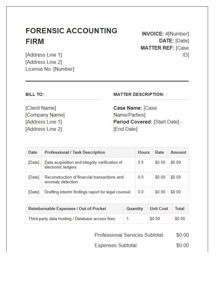 Forensic Accountant Interim Investigation Invoice Template
