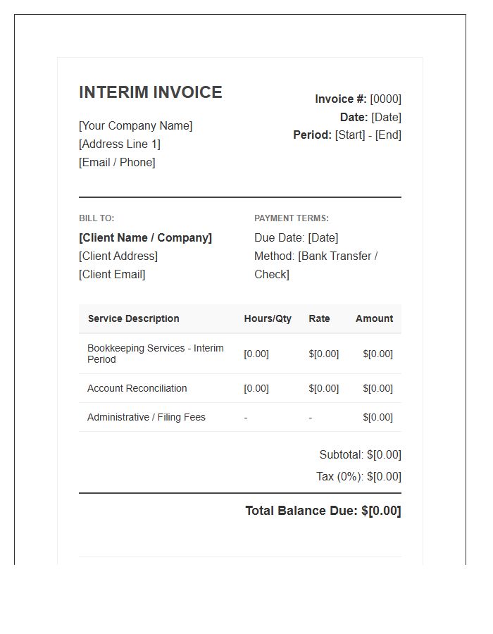 Professional Bookkeeping Interim Service Invoice Template