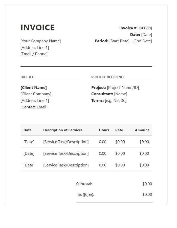 Professional Services Interim Hourly Invoice Template