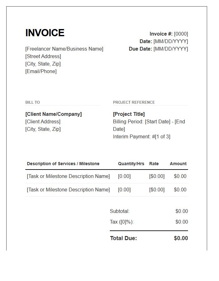 Freelance Interim Billing Invoice Template For Small Business