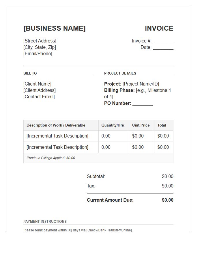 Incremental Billing Invoice Template For Small Business Operations
