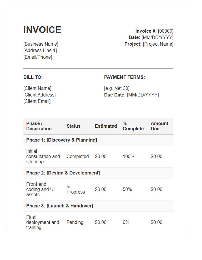 Phased Project Billing Invoice Template For Small Business