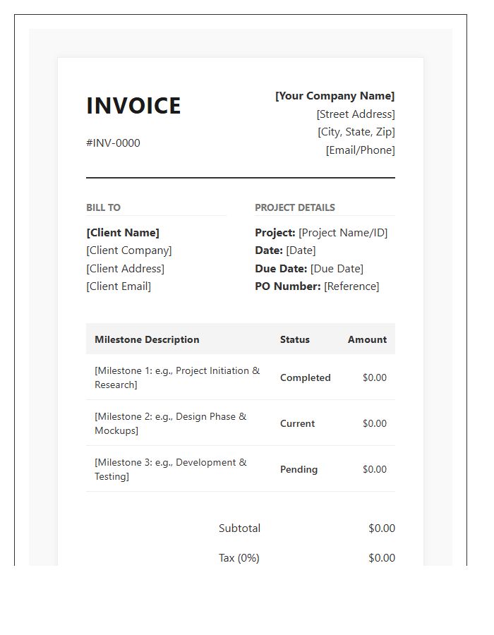 Professional Milestone Billing Invoice Template For Small Business