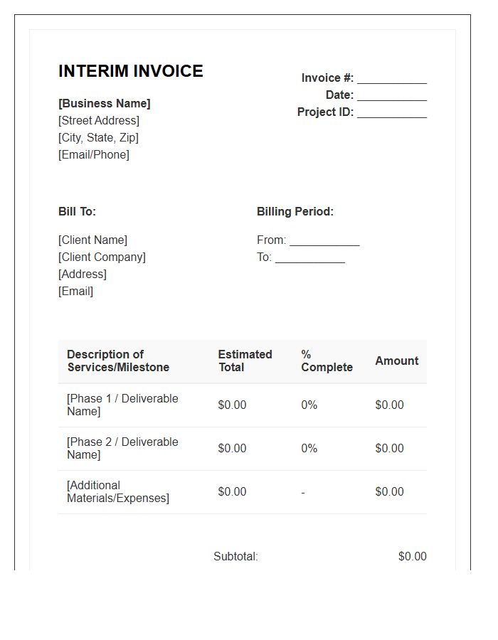 Small Business Advance Interim Billing Invoice Template