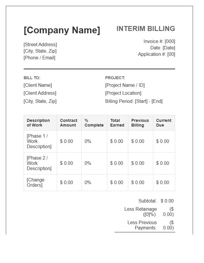 Small Business Construction Interim Billing Invoice Template