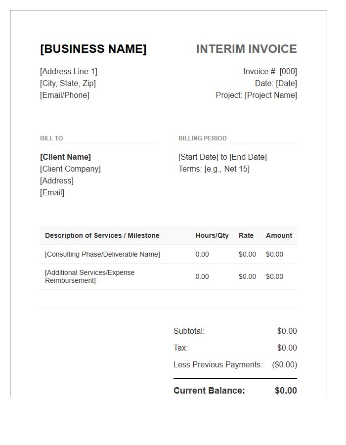 Small Business Consulting Interim Billing Invoice Template