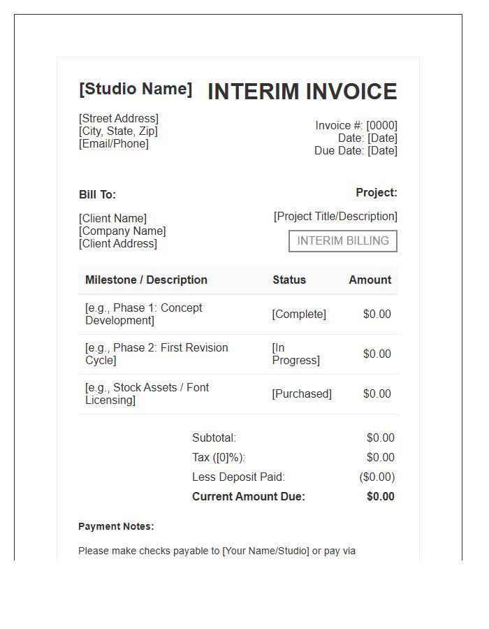 Small Business Graphic Design Interim Billing Invoice Template