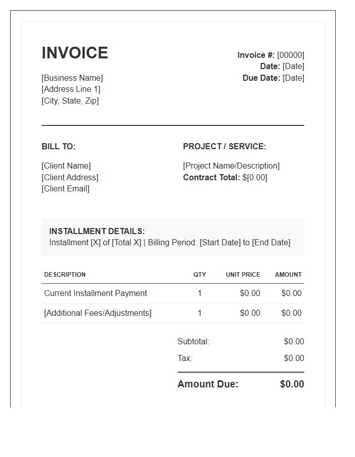 Small Business Installment Billing Invoice Template