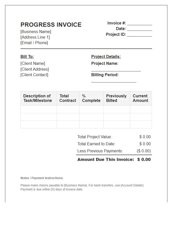 Small Business Project Progress Invoice Template