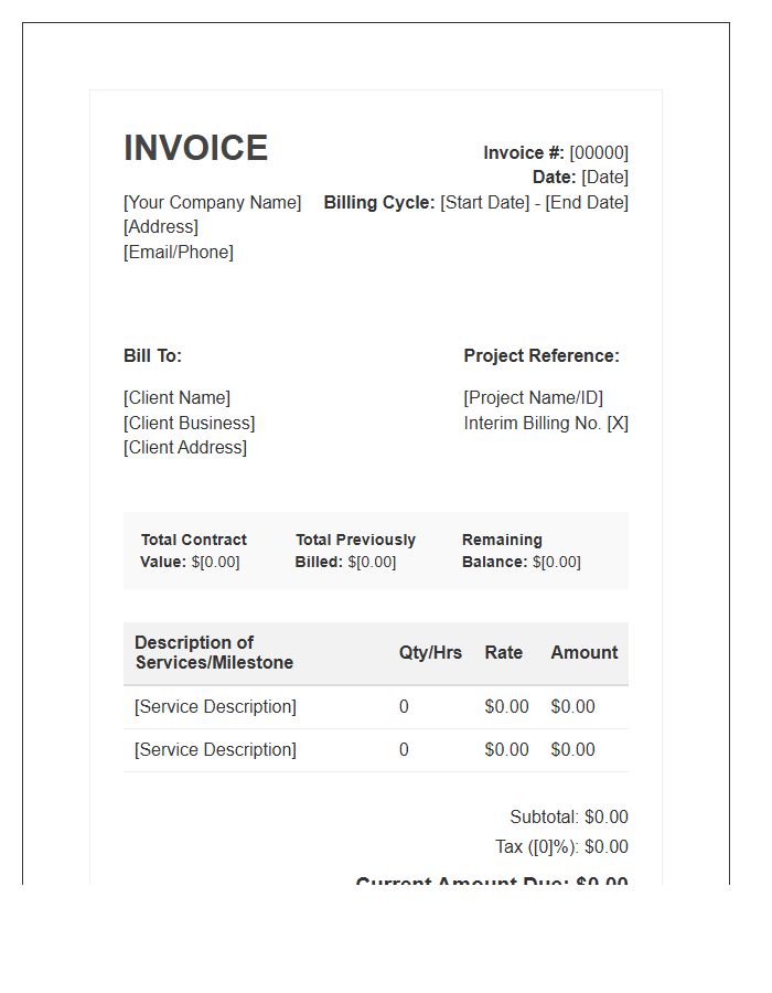 Small Business Recurring Interim Billing Invoice Template