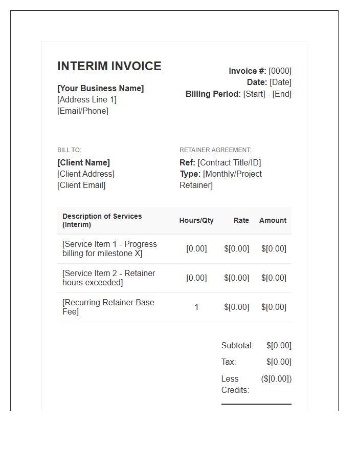 Small Business Retainer Interim Billing Invoice Template