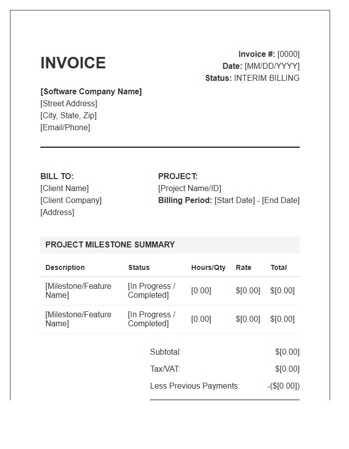 Small Business Software Development Interim Billing Invoice Template