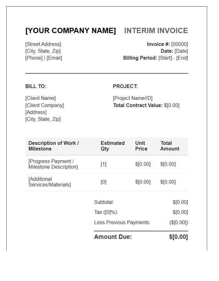 Standard Interim Billing Invoice Template For Small Companies