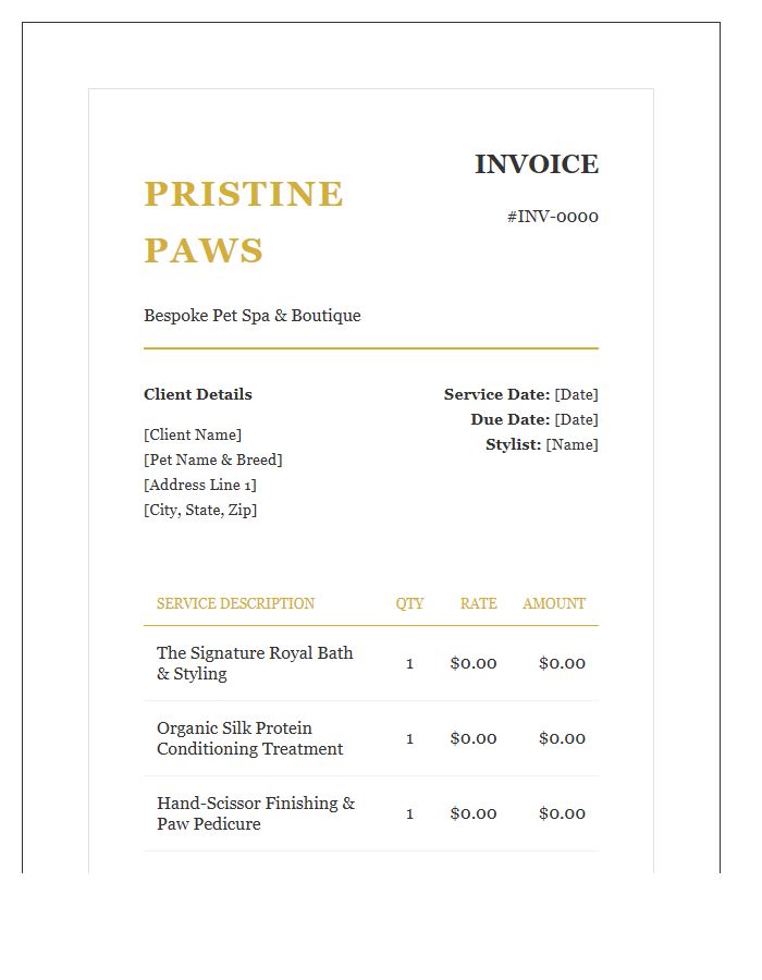 Luxury Pet Grooming Service Invoice Template