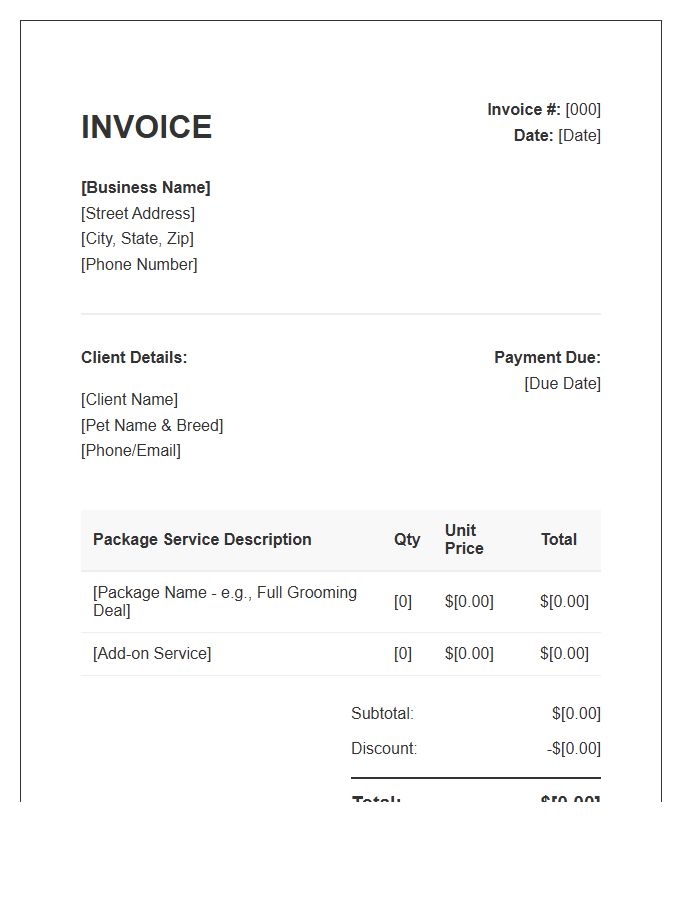 Pet Grooming Package Deal Invoice Template