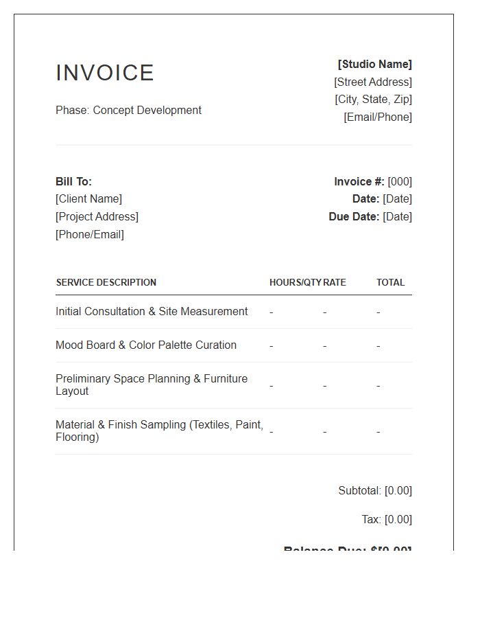 Interior Design Concept Phase Invoice Template