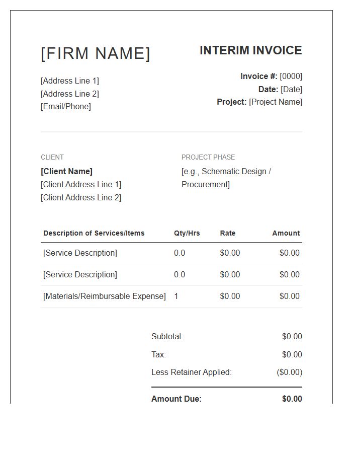 Interior Design Firm Interim Invoice Template