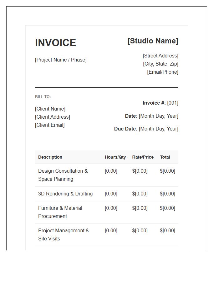 Interior Design Project Management Invoice Template