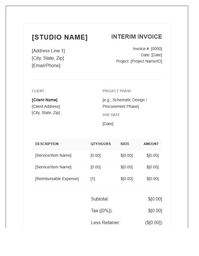Interior Design Studio Interim Invoice Template