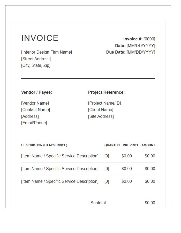 Interior Design Vendor Payment Invoice Template
