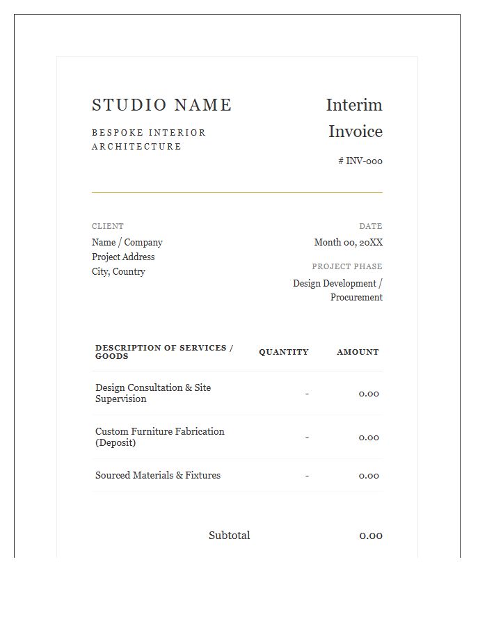 Luxury Interior Design Interim Invoice Template