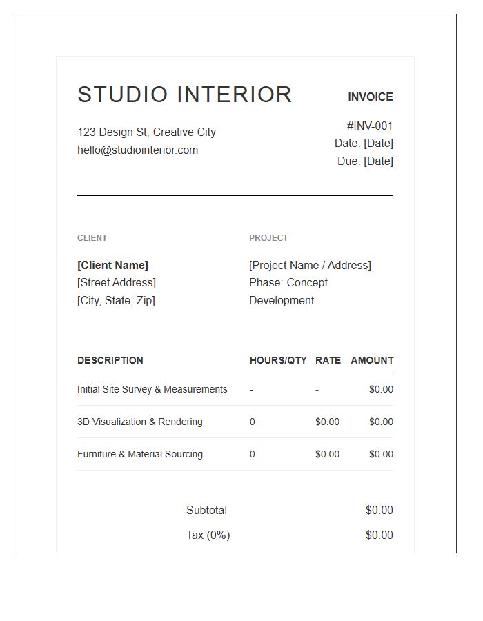 Modern Interior Design Service Invoice Template