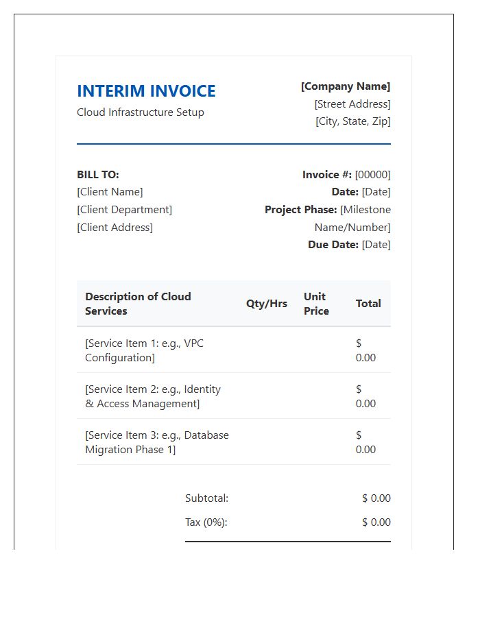 Cloud Infrastructure Setup Interim Invoice Template