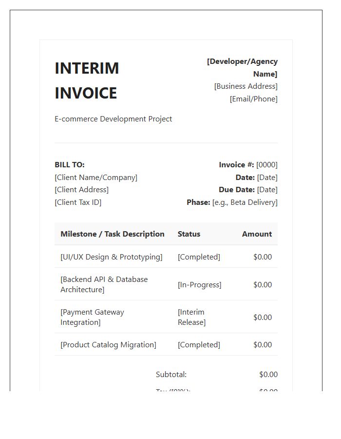 E-commerce Website Development Interim Invoice Template