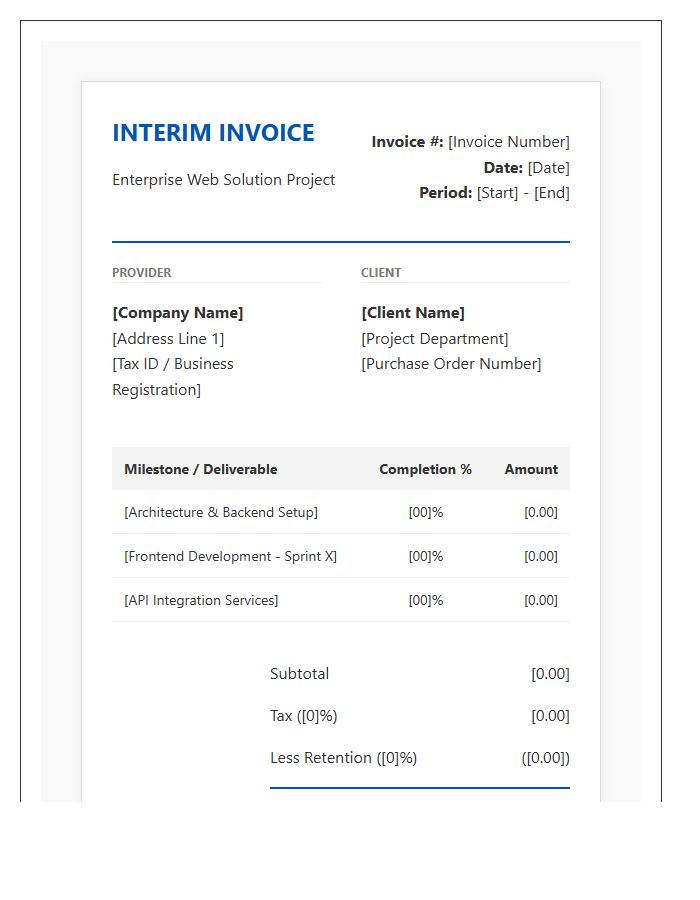 Enterprise Web Solution Progress Interim Invoice Template