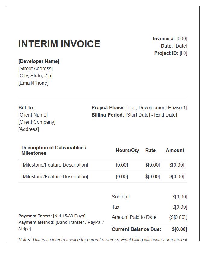 Freelance Developer Interim Billing Invoice Template