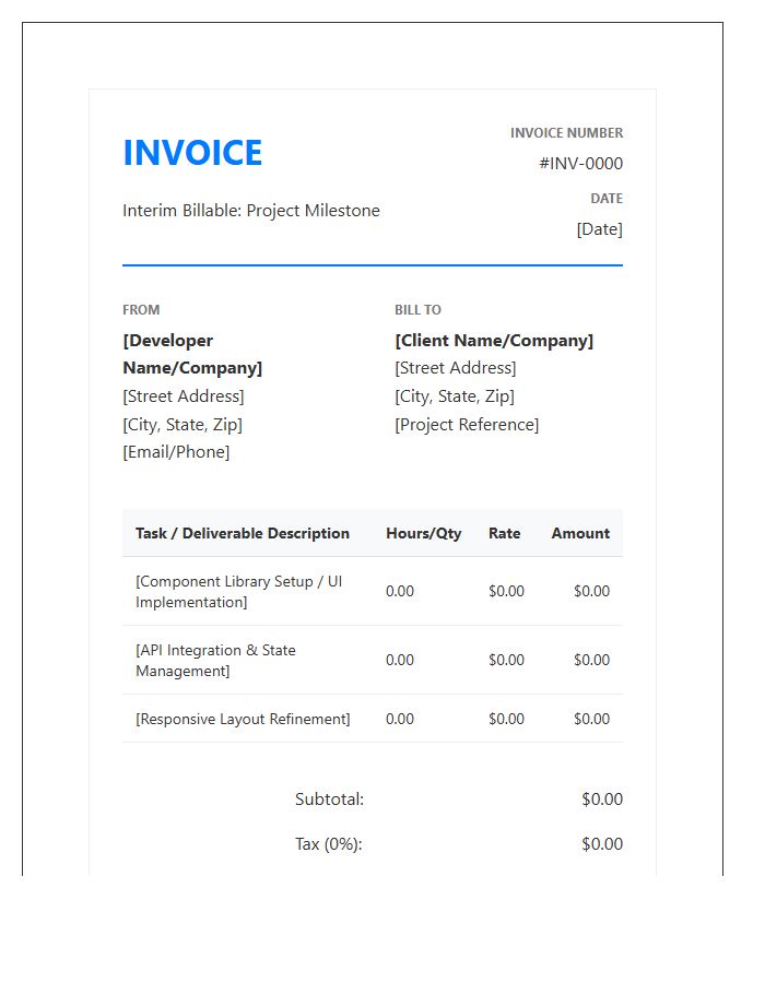 Frontend Development Interim Billable Invoice Template