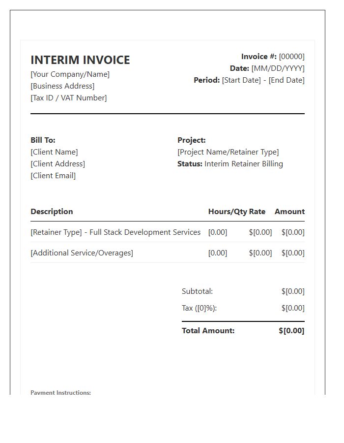 Full Stack Development Retainer Interim Invoice Template