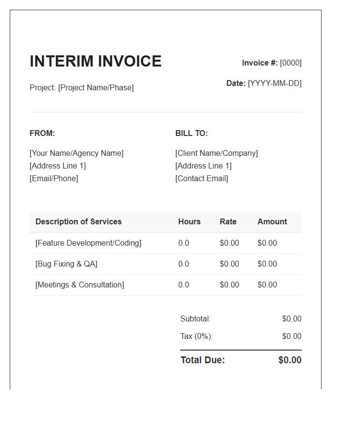 Hourly Web Development Services Interim Invoice Template