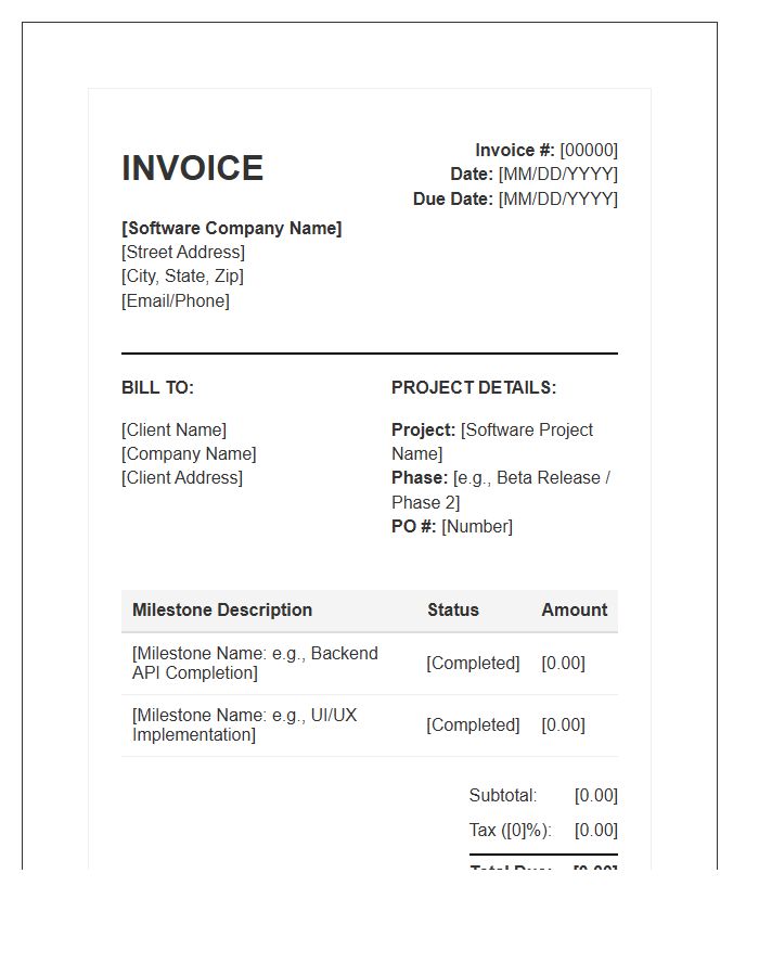 Software Project Milestone Payment Interim Invoice Template