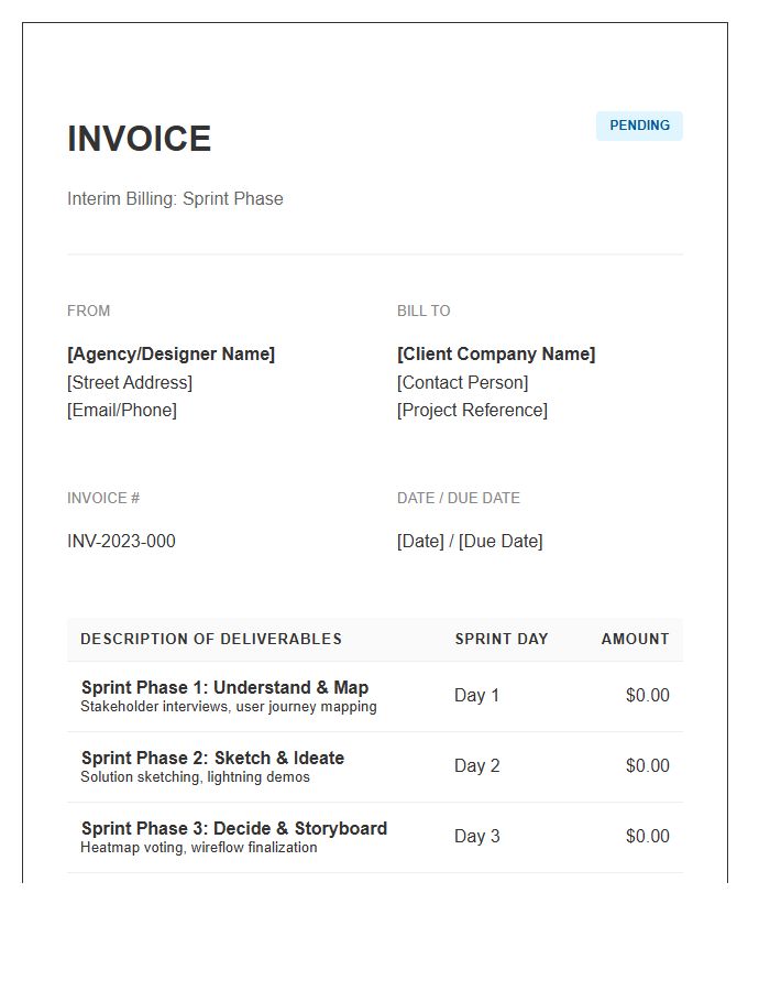 UI UX Design Sprint Interim Invoice Template
