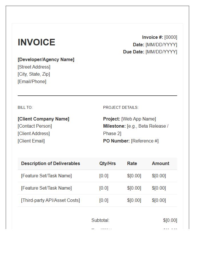 Web Application Development Milestone Interim Invoice Template