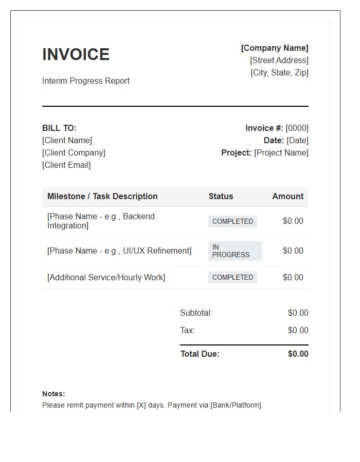 Web Development Interim Progress Invoice Template