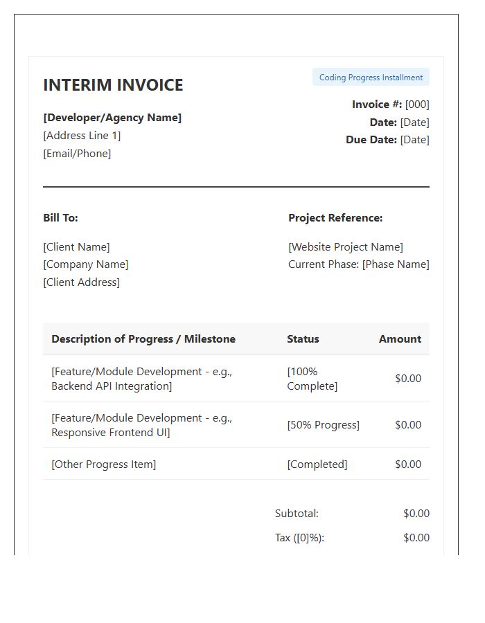 Website Coding Progress Installment Interim Invoice Template