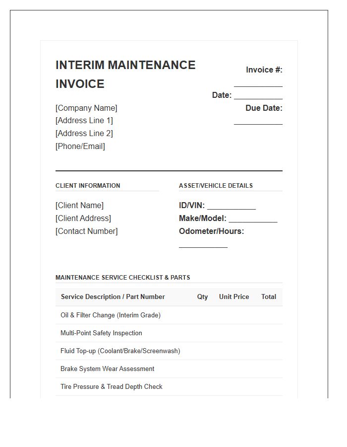 Comprehensive Interim Maintenance Service Invoice Template