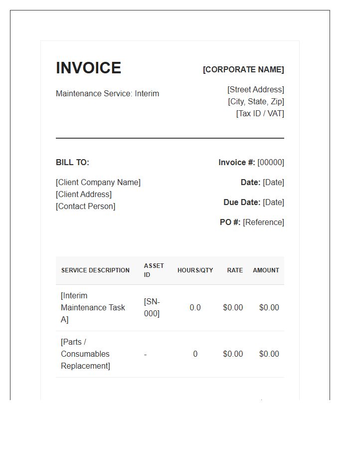 Corporate Interim Maintenance Service Invoice Template