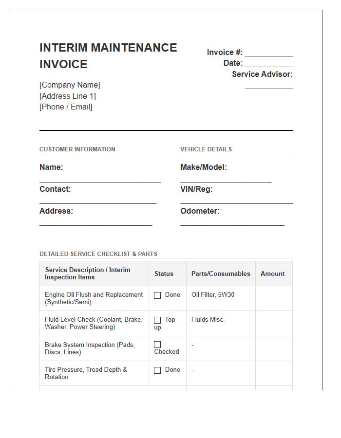 Detailed Interim Maintenance Service Invoice Template