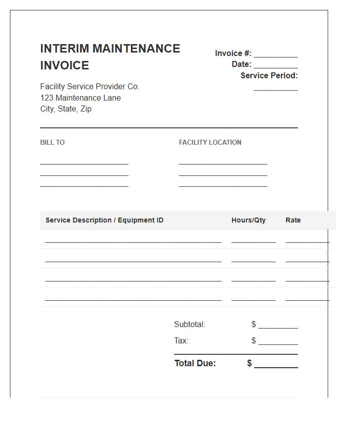 Facility Interim Maintenance Service Invoice Template