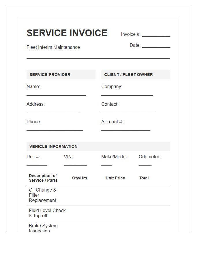 Fleet Interim Maintenance Service Invoice Template