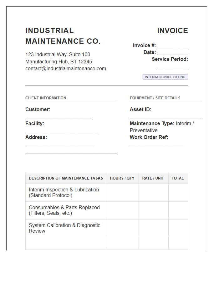 Industrial Interim Maintenance Service Invoice Template
