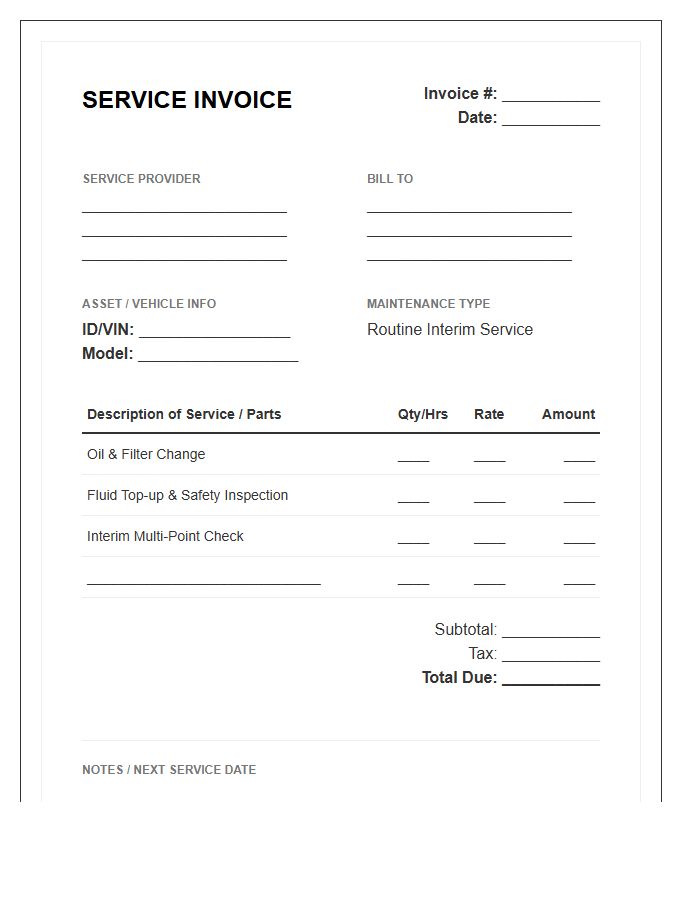 Routine Interim Maintenance Service Invoice Template