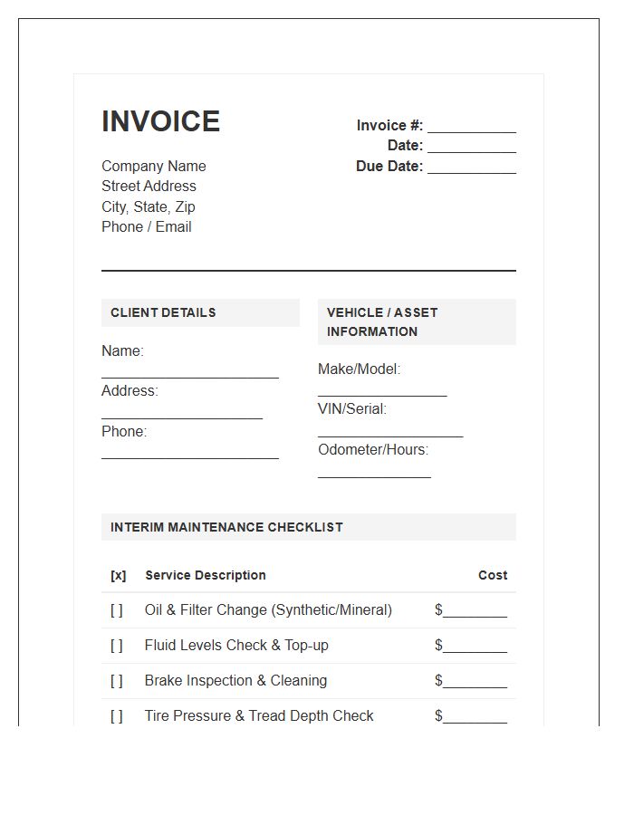 Standard Interim Maintenance Service Invoice Template